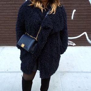 Zara Dark Blue Faux Fur Coat